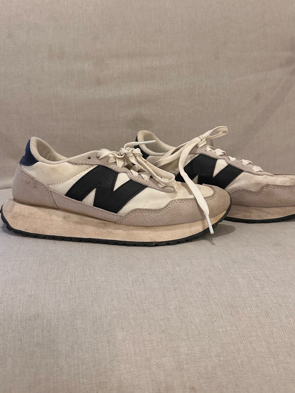 New Balance Beige and Black Retro Runner Sneakers